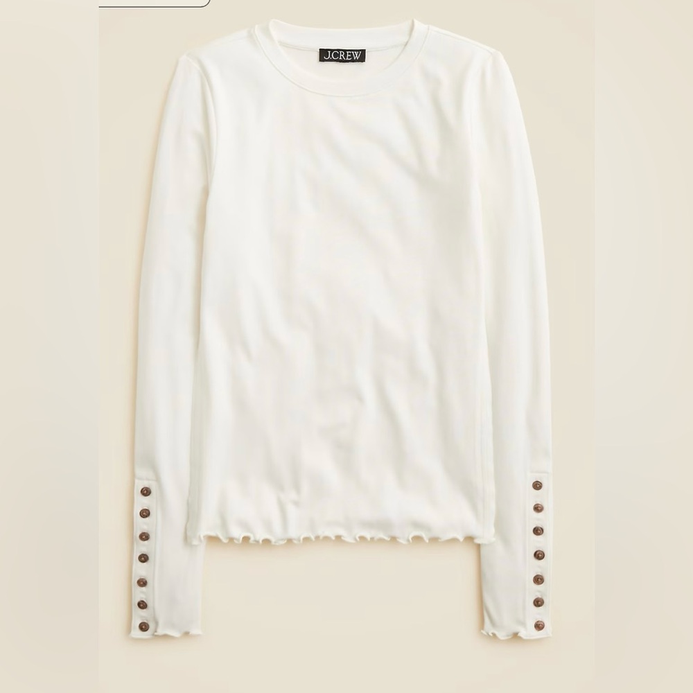 J.Crew Refined rib long-sleeve T-shirt with button cuffs in ivory
